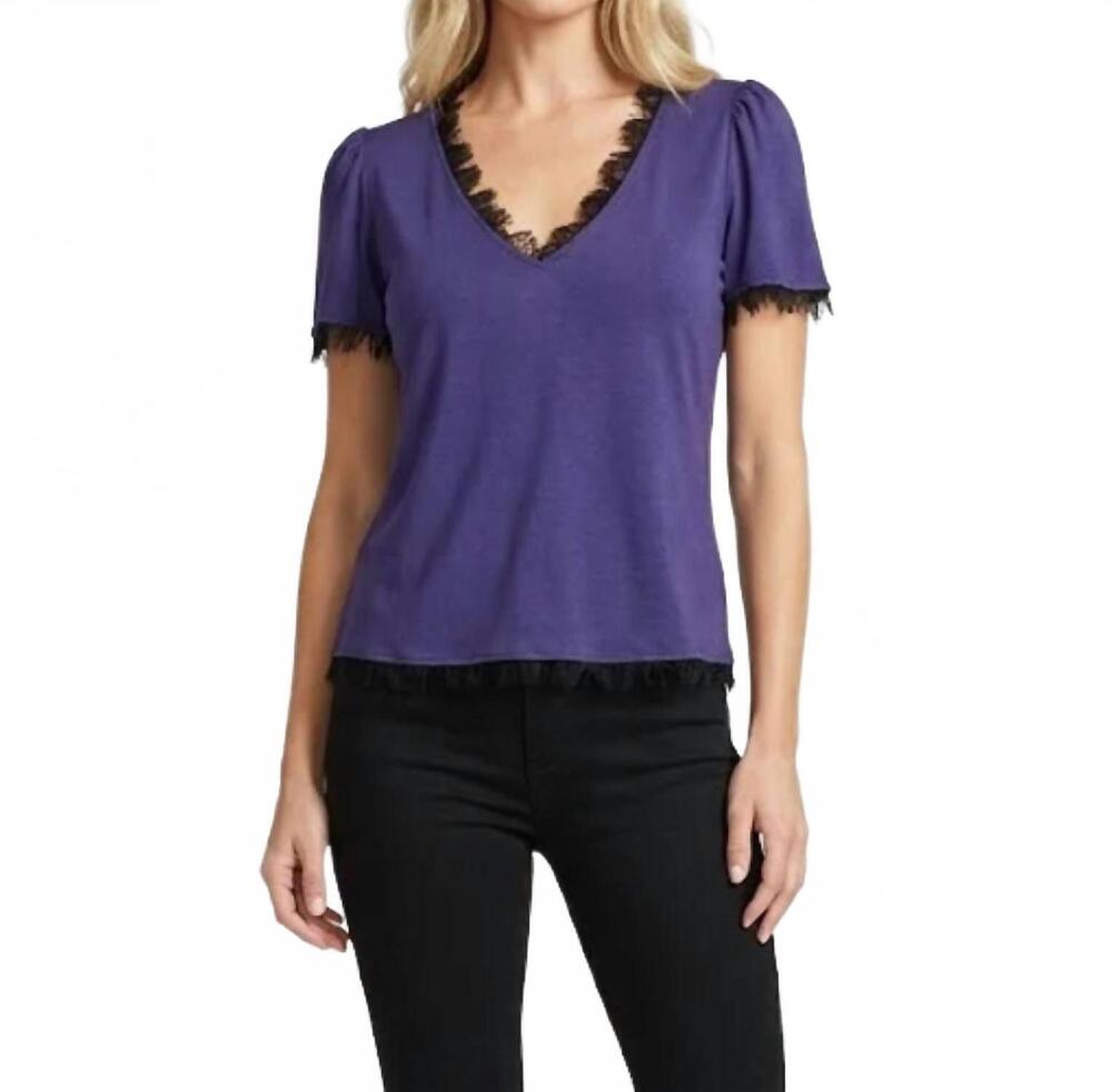 NEW MAVEN WEST mixed media short sleeve top in navy